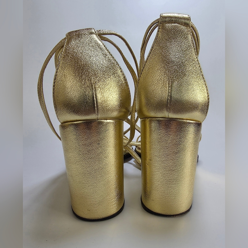 Tamara Mellon Nappa Metallic Gold Strappy Wedge Heels Size 40.5 - Picture 8 of 16
